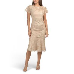 JS COLLECTIONS Gold/beige Lia Mermaid Fit Midi Dress